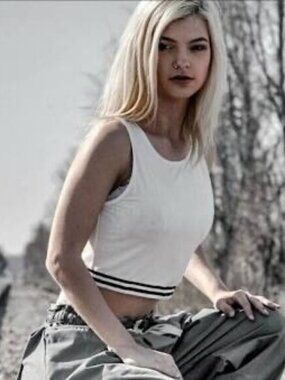 POL Sleeveless White Crop Cami Tank Top With Striped Hem Size M